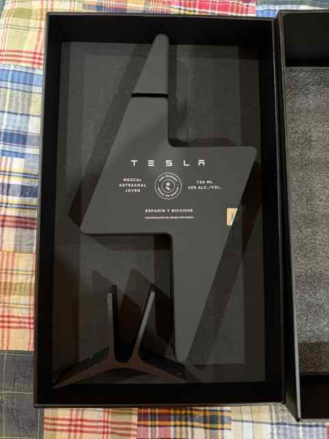 WTT Tesla Mezcal Flat Black Bottle with stand