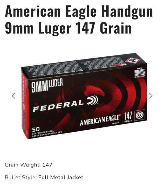 Federal 9mm 147gr 250rds