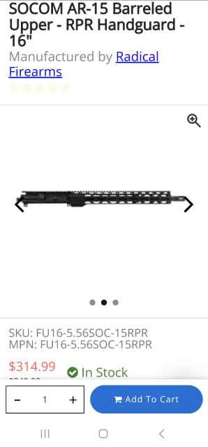 Radical Firearms 5.56 SOCOM AR-15 barreled upper